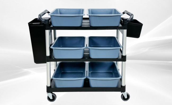 Restaurant Kitchen Utility Cart  with 2 Side Trash Bin 6P2B