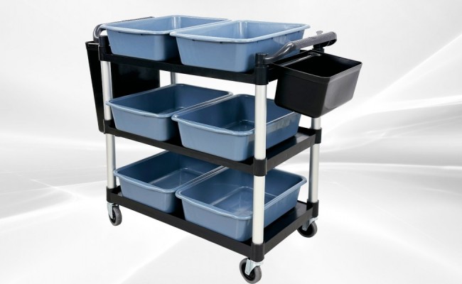 Restaurant Kitchen Utility Cart  with 2 Side Trash Bin 6P2B